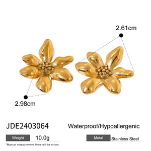 1 pair simple series retro flower stainless steel  gold plated women stud earrings h5 Picture2