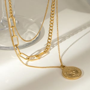1 piece simple series classic engraved stainless steel  gold plated women layered necklaces h5