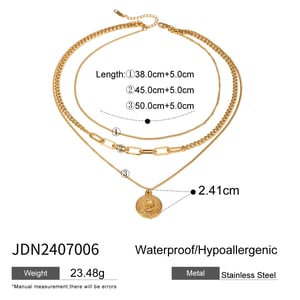 1 piece simple series classic engraved stainless steel  gold plated women layered necklaces h5 Picture2