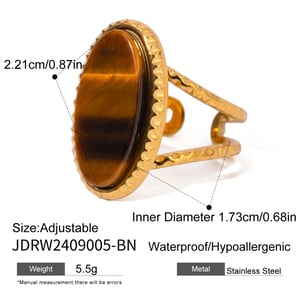 1 Piece Retro Natural Stone Stainless Steel Gemstone Ring h5 Picture2