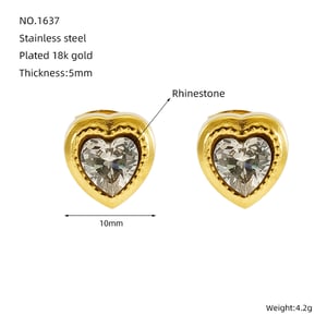 1 par de aretes románticos de acero inoxidable con forma de corazón, chapados en oro de 18 quilates y circonitas para mujer h5 Imagen2