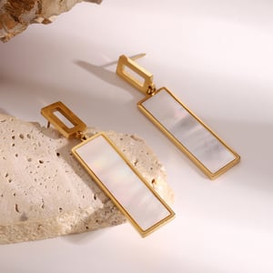 1 pair simple series classic geometric artificial pearl  gold plated shell women drop earrings h5