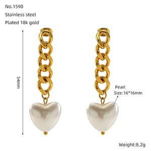 1 pair simple sweet style heart shape titanium steel  gold plated inlay artificial pearl women's drop earrings h5 Picture2