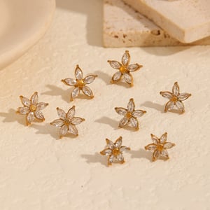 1 pair simple series daily flower stainless steel  gold plated women's stud earrings h5 
