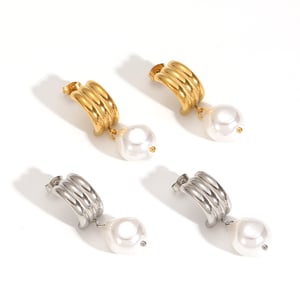 1 pair simple series retro geometric  gold plated artificial pearl stud earrings h5 Picture2