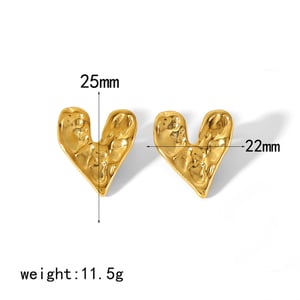 1 pair simple sweet style hammered texture heart shape stainless steel  gold plated women's stud earrings h5 Picture2
