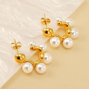 1 pair  high-end style geometric shape stainless steel  gold plated inlay artificial pearl women's drop earrings h5