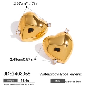 1 pair simple series casual heart stainless steel  gold plated rhinestone women stud earrings h5 Picture2