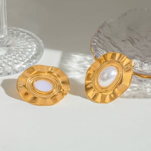 1 pair classic series retro geometric stainless steel  gold plated women stud earrings h5