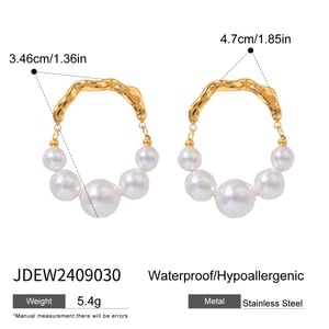 1 pair simple series retro beads stainless steel  gold plated artificial pearl women hoop earrings h5 Picture2