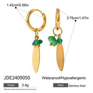 1 pair ethnic series retro plant stainless steel  gold plated natural stone women drop earrings h5 Picture2
