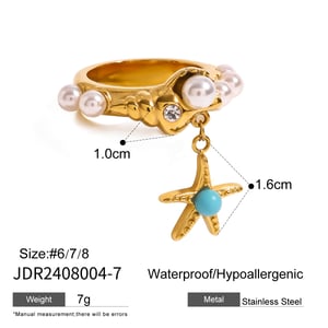 1 pair ethnic series retro turtle stainless steel  gold plated artificial pearl women single rings h5 Picture2