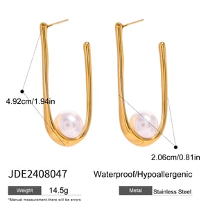 1 Paar Creolen aus Edelstahl mit 18 Karat vergoldeter Kunstperle für Damen h5 Bild2
