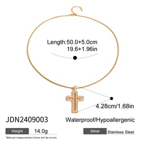 1 piece ethnic series classic cross stainless steel  gold plated zircon women pendant necklaces h5 Picture2