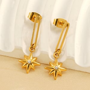 1 pair simple series classic stainless steel  gold plated zircon women stud earrings h5