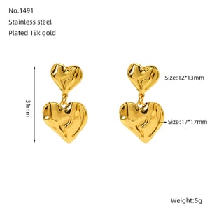 1 pair simple series daily heart stainless steel  gold plated women stud earrings h5 Picture2
