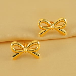 1 pair simple series daily bow knot stainless steel  gold plated women stud earrings h5