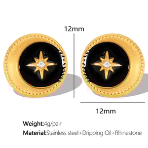 1 pair classic series retro sun/moon stainless steel  gold plated rhinestone women stud earrings h5 Picture2