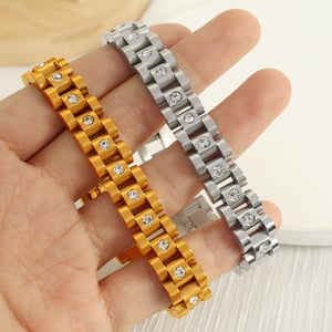 1 stück simple series retro geometrische titanstahl  vergoldet strass damen kettenarmbänder h5 Bild2