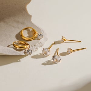 1 pair simple series sweet geometric stainless steel  gold plated zircon women earrings set h5