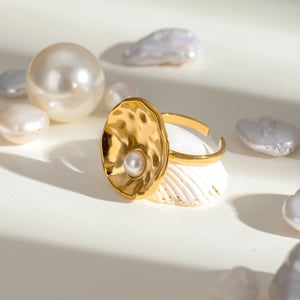 1 pair simple series casual geometric stainless steel  gold plated artificial pearl women adjustable rings h5