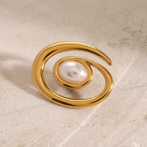 1 pair simple series classic geometric stainless steel  gold plated artificial pearl women brooches h5