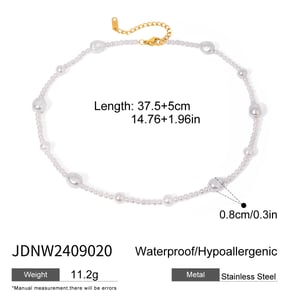 Collar de cuentas para mujer, serie clásica, retro, de acero inoxidable chapado en oro de 18 quilates, con perlas artificiales. h5 Imagen2