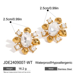 1 pair romantic series retro flower stainless steel  gold plated zircon women stud earrings h5 Picture2
