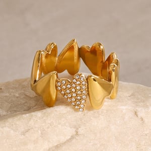 1 Stück Casual Herz Edelstahl Gold Farbe Zirkon Damen Einzelringe h5 