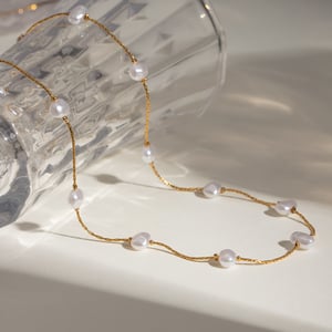 1 piece simple series sweet geometric stainless steel  gold plated artificial pearl women chain necklaces h5