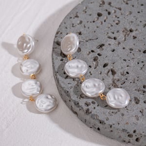 1 pair classic series elegant beads stainless steel  gold plated artificial pearl women drop earrings h5