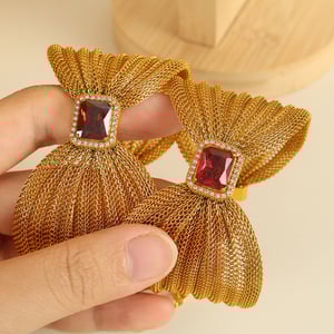 1 piece classic series retro bow knot stainless steel  gold plated zircon women bangles h5 Picture2