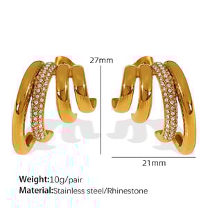 1 pair simple series retro geometric stainless steel  gold plated rhinestone women stud earrings h5 Picture2