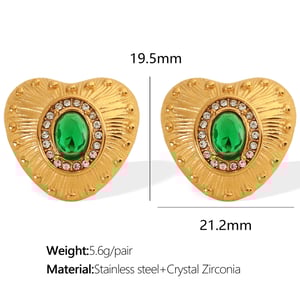 1 pair classic series retro heart stainless steel  gold plated zircon women stud earrings h5 Picture2