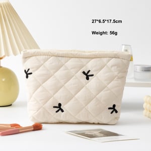 1 Piece Classic Travel Bowknot Portable Large Capacity Pouch With Random Printing Design Women's Quilted Cosmetic Bags h5 Picture2