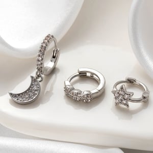 1 Piece Simple Series Classic Sun/Moon Copper No Plating Material Zircon Women Hoop Earrings h5 Picture2