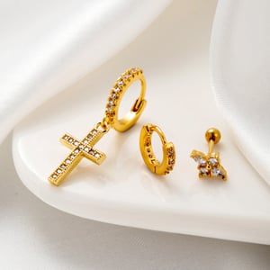 1 Piece Simple Series Classic Cross Copper No Plating Material Zircon Women Stud Earrings h5 Picture2