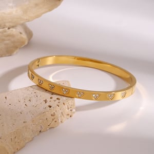 1 stück simple series  liebes-/herzform edelstahl 18 karat vergoldet strass damen armreifen h5 