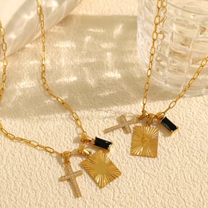1 piece simple series simple cross stainless steel  gold plated zircon women pendant necklaces h5