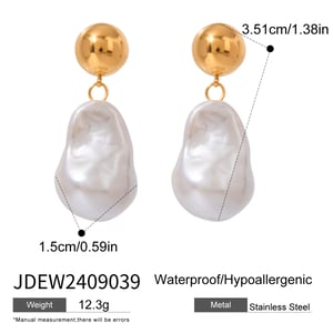 1 pair classic series  oval stainless steel  gold plated artificial pearl women drop earrings h5 Picture2