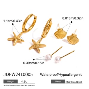 1 pair romantic series classic starfish stainless steel  gold plated artificial pearl women earrings set h5 Picture2