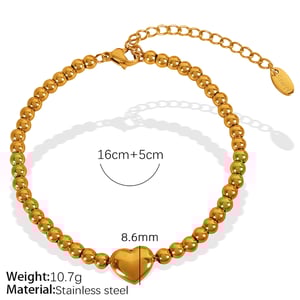 1 piece simple series retro heart stainless steel  gold plated women beaded bracelets h5 Picture2