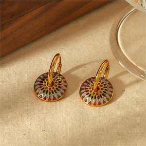1 pair of fashion classic  gold-plated stainless steel vintage drip glaze color earrings ladies jewelry daily wear h5