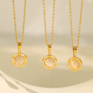 1 piece classic series retro geometric titanium steel  gold color plated natural stone women's pendant necklaces h5