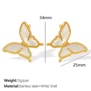 1 pair romantic series natural butterfly titanium steel  gold color plated shell women's stud earrings h5 Picture2