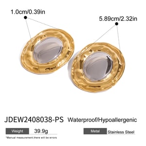 1 pair retro stylish style oval shape stainless steel  gold plated women's stud earrings h5 Picture2