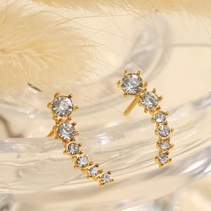 1 pair luxurious series daily geometric titanium steel  gold color plated rhinestone women's stud earrings h5