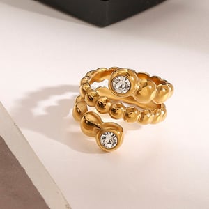 1 pair simple series elegant annular stainless steel  gold plated rhinestone women single rings h5