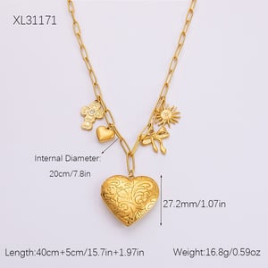 1 piece romantic series retro glossy heart stainless steel  gold color plated women's pendant necklaces h5 Picture2