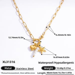 1 piece simple series elegant heart stainless steel  gold color plated artificial pearl women's pendant necklaces h5 Picture2